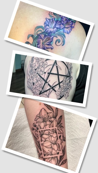 Гладіолус тату на жіночому та чоловічому тілі