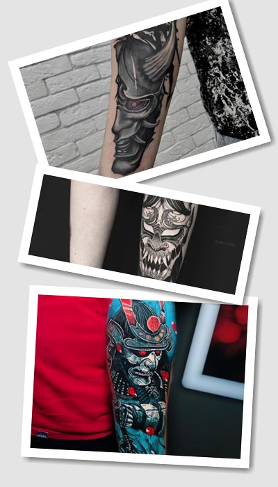 Татуювання маска Ханья на руці 