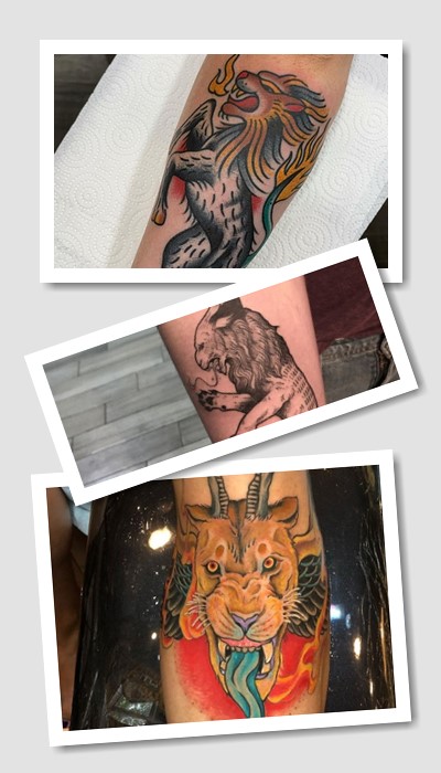 Символ тату химера на жіночому та чоловічому тілі