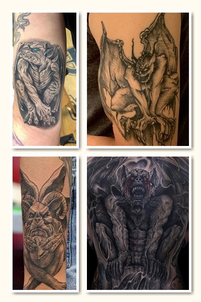Татуювання з різними міфічними персонажами горгульями