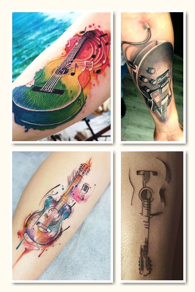 Женские татуировки с изображением гитары