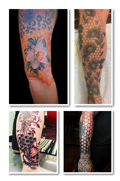 Тату соти поєднується з зображенням меду чи бджіл