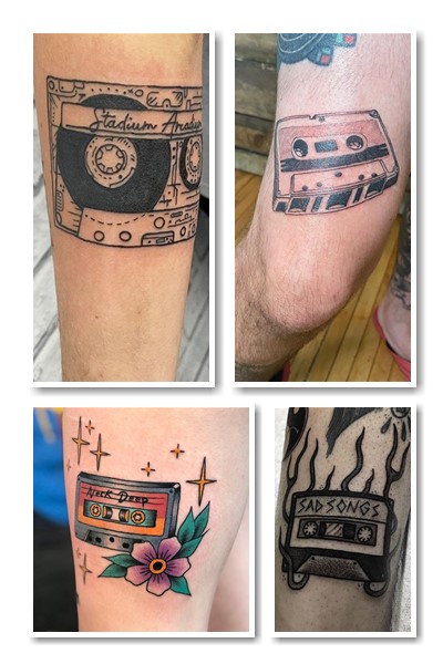 Тату касета та магнітофон роблять у різних стилях