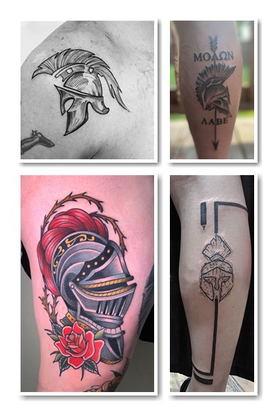 Стилі та місця нанесення тату шолом спартанця