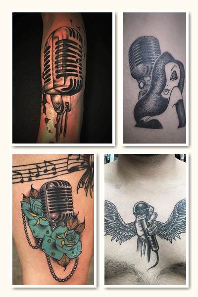 Тату мікрофон добре поєднується з іншими елементами