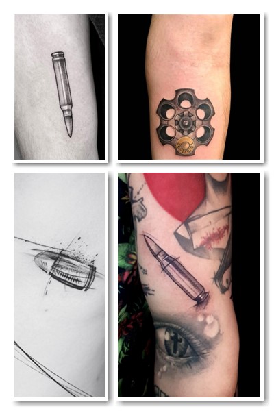 Тату куля може бути доповнено зображенням слідів від куль