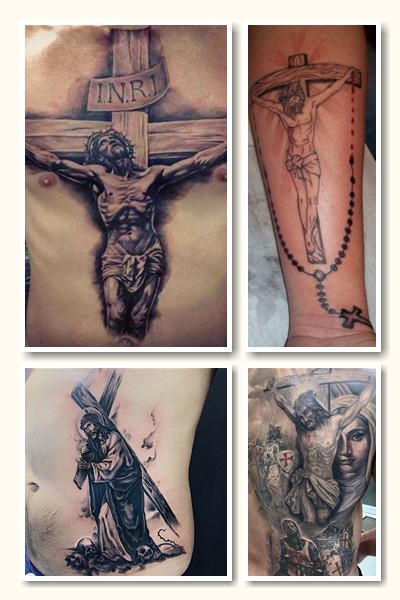 На жіночому тілі тату розп'яття