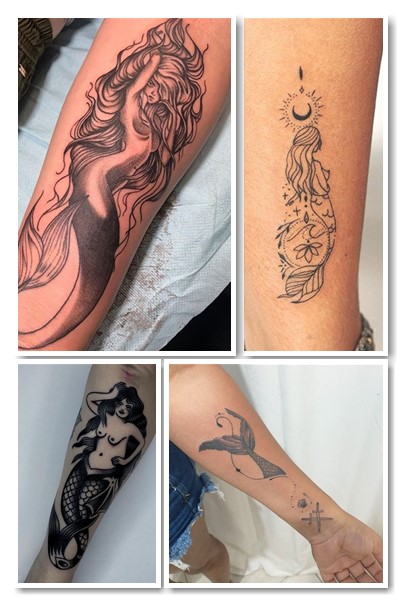 Стилі та місця нанесення Тату русалка 