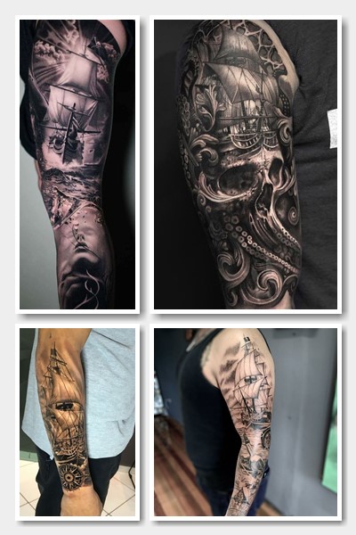 Татуювання з кораблем на чоловіків та жінок