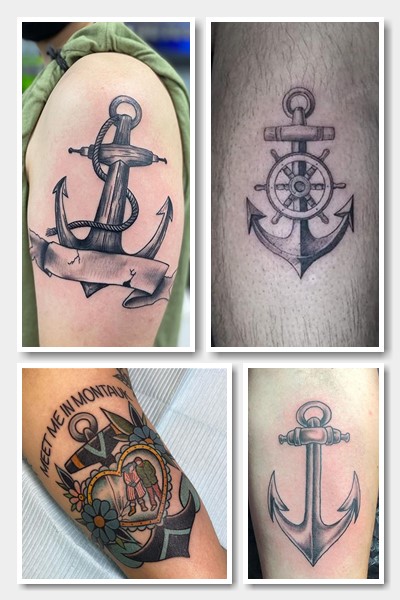 тату якір і штурвал роблять у чорно-білому варіанті