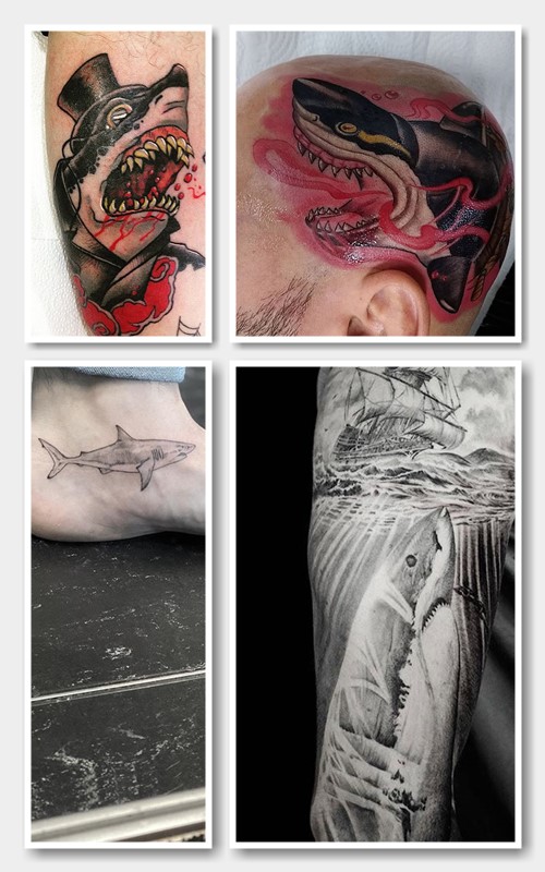 Тату акула зображують у різних стилях