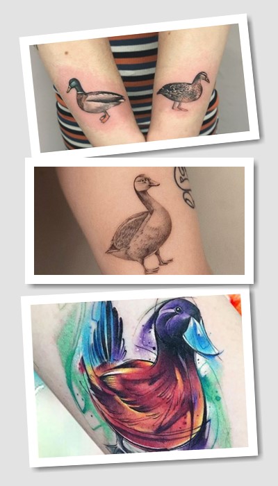 Татуювання качка на чоловічому та жіночому тілі