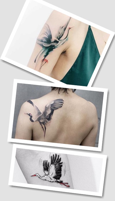 Тату лелека на жіночому та чоловічому тілі