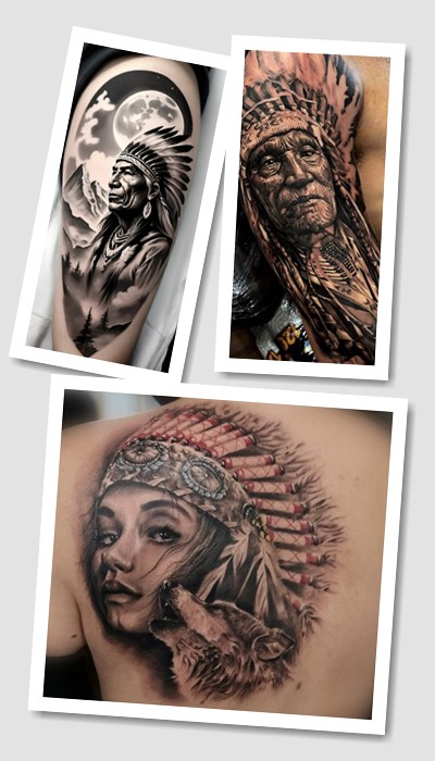 Індіанець тату – це зображення воїна з суворим поглядом