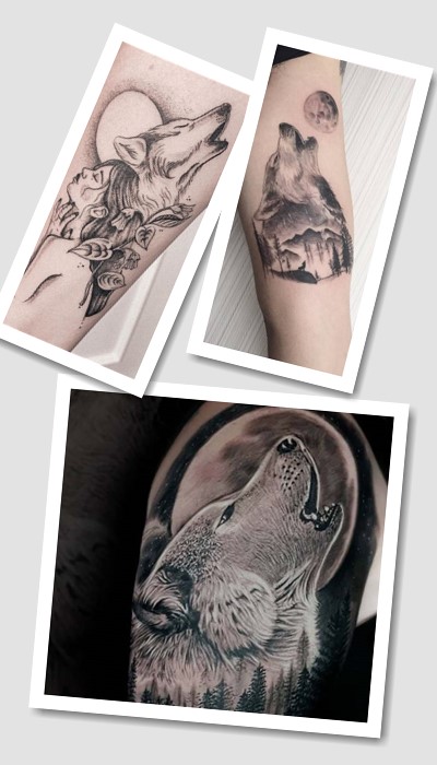 татуювання вовк виє на місяць