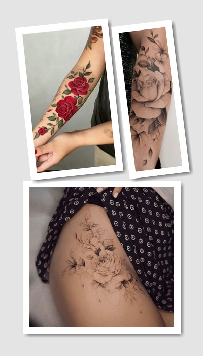 татуювання на стегні троянди у Києві
