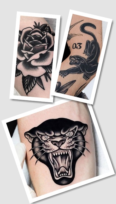 тату олд скул чорно білі