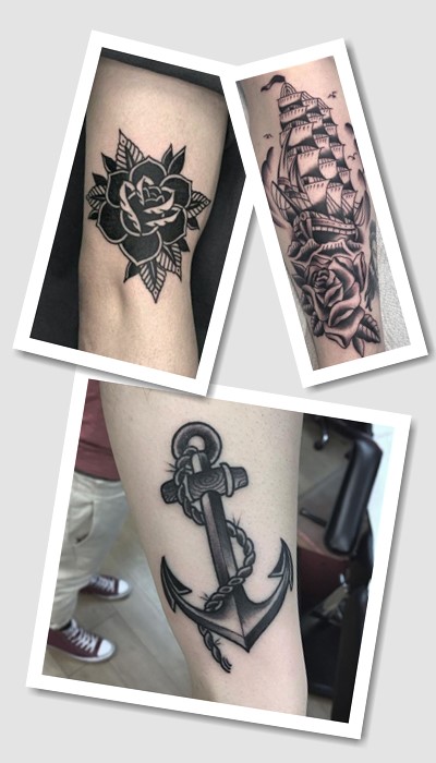 тату олд скул чорно білі 