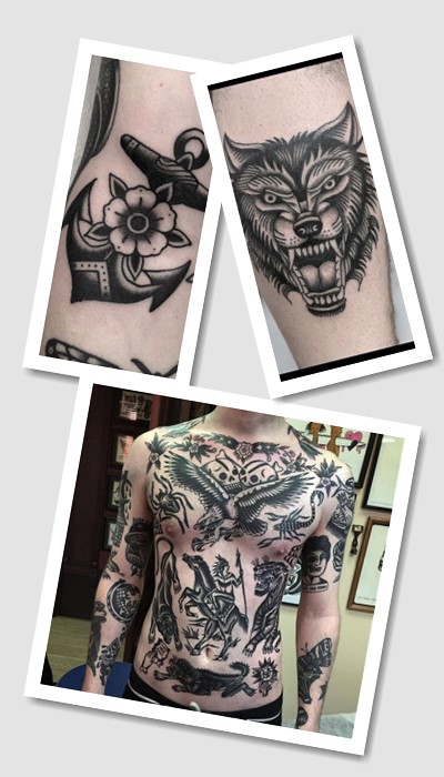 ідеї ескізів татуювань олд скул чорно білі