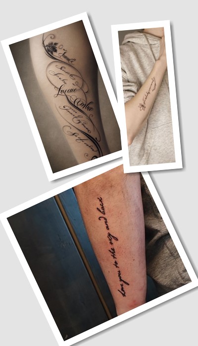 стиль тату на руці написи