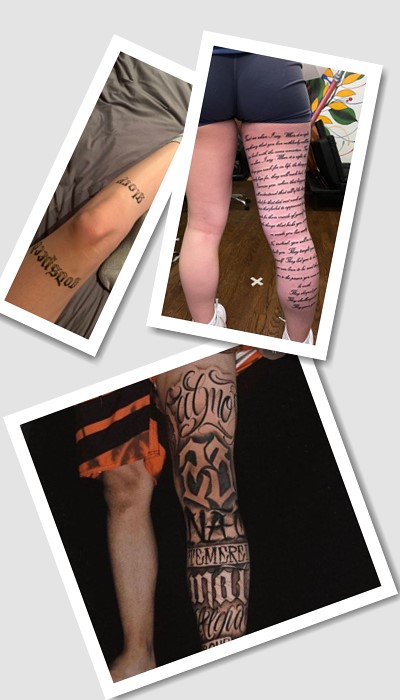 татуювання на стегні написи